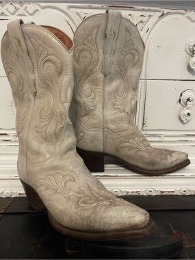 Dan Post White Embroidered Western Lace Up Boots
